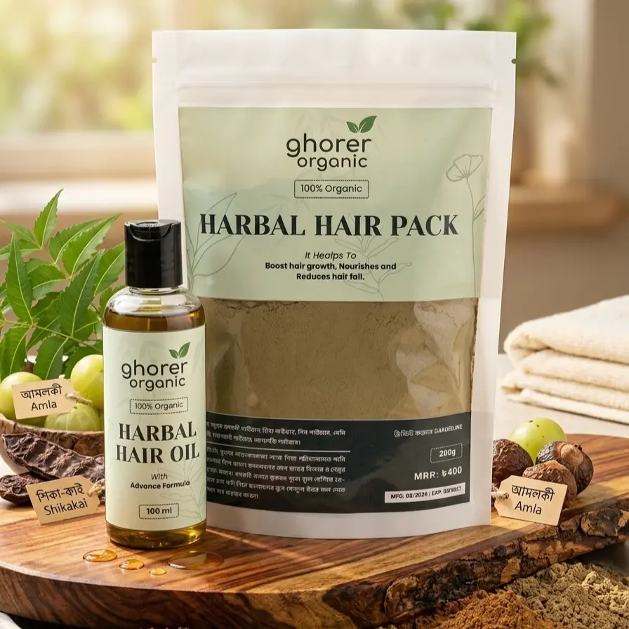 ঘরের Organic Herbal Hair Oil ও Herbal Hair Pack কম্বো